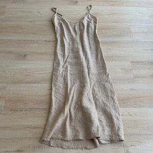 Pharoh Linen Beige Slip Dress - Neutral Linen Blend. Size 0/XS